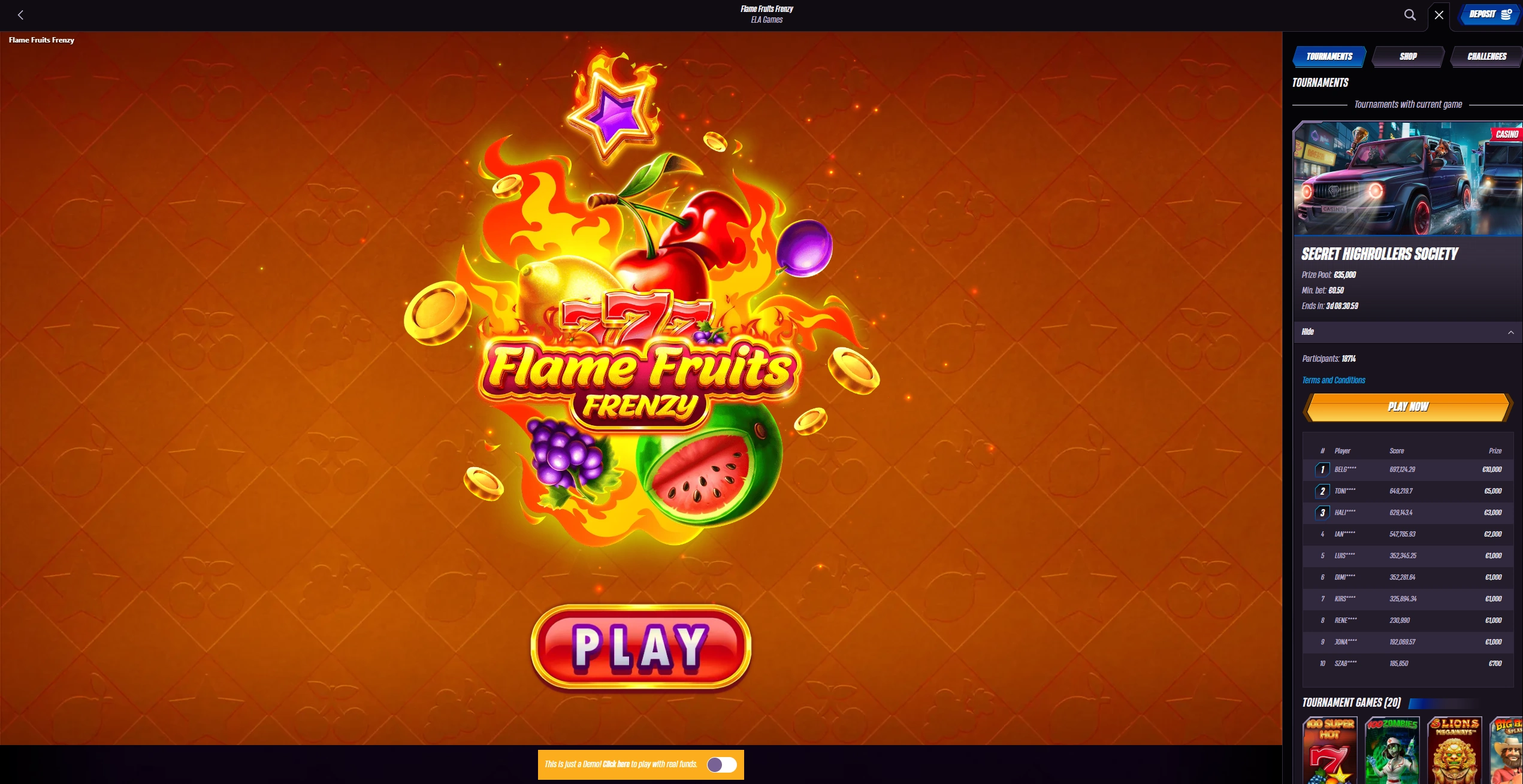 WinRolla Flame Fruit Frenzy Demo Screenshot